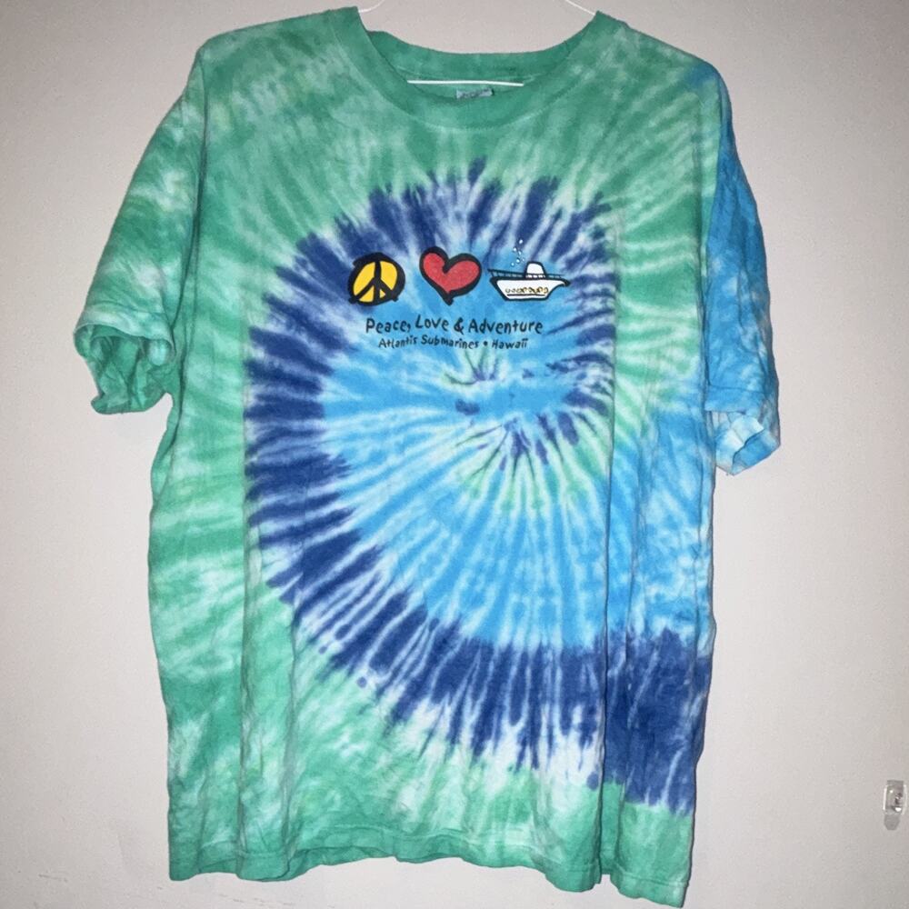 Artforms Unisex Adults XL Blue Green Tie-Dye Peace Graphic Crew Neck Tee